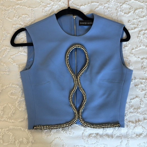 DAVID KOMA Crystal detailed Cutout Crepe Crop Top (UK6) - Picture 12 of 12